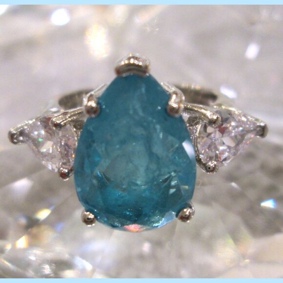 Pariba Tourmaline pear cut blue gemstone ladies unique ring size 7 main image 1